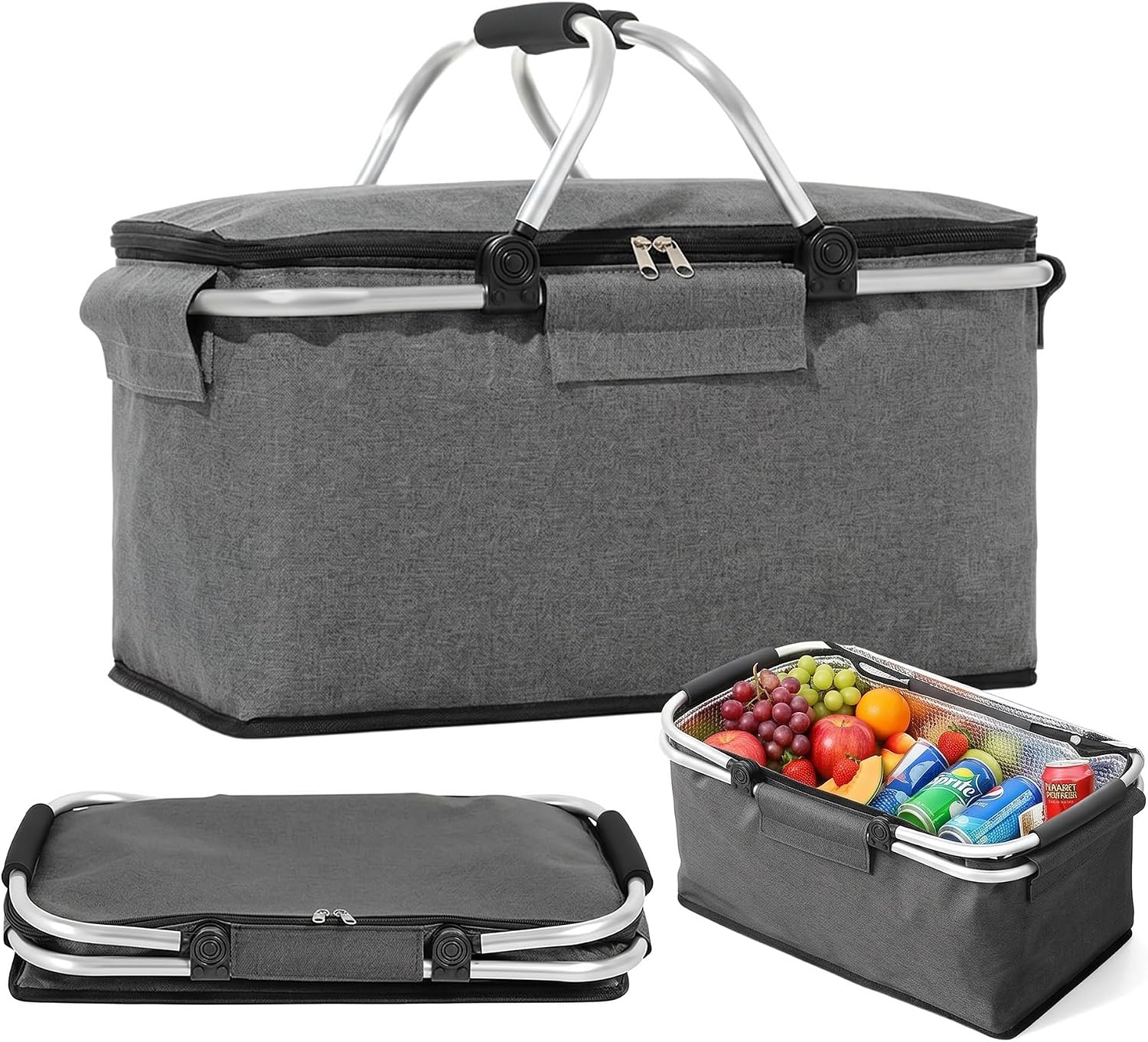 Faltbarer Einkaufskorb — mit Reißverschluss, klappbar, aus Aluminium, 18L