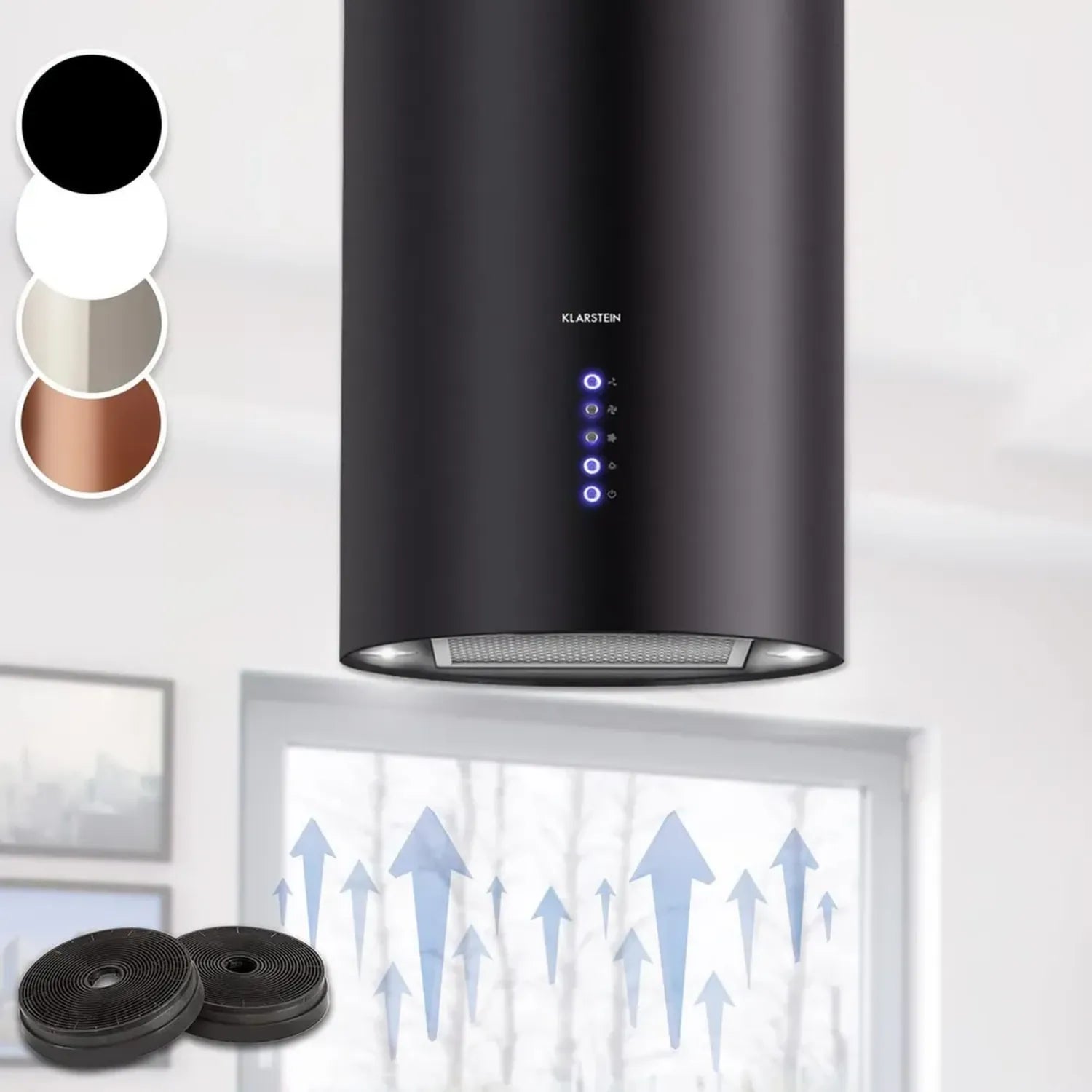Klarstein Beretta Insel-Dunstabzugshaube mit LED-Beleuchtung, 60 cm, Schwarz